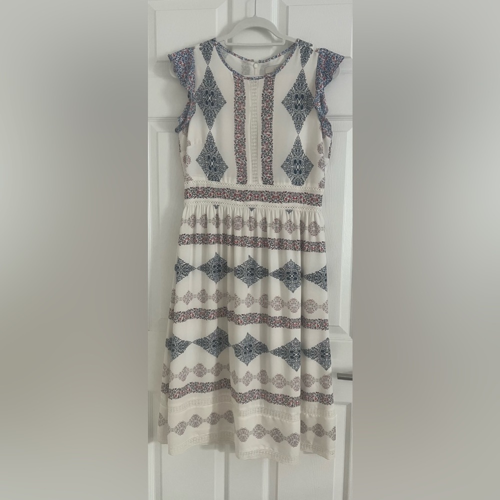 LOFT Red white and blue! This midi dress is perfect for the Summer. Lined.